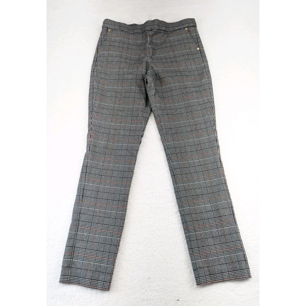 Anne Klein Women's‎ Pants Pull On Stretch Gray Windowpane Plaid 6